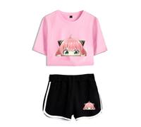 LKY STAR Anime Spy x Family Merch T-Shirts and Short Set Anya Loid Yor Forge Cosplay Crop Top and Pants 2pcs for Women Girls