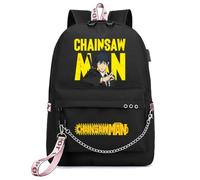 LKY STAR Chainsaw Man Merch Unisex Backpack with Chain Detail, Black School Bag, Ergonomic Design