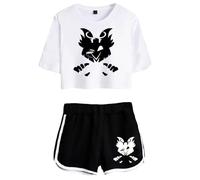 LKY STAR Hazbin Hotel Merch Anime T-Shirts and Short Set Angel Dust/Alastor Cosplay Crop Top and Pants 2pcs for Women Girls