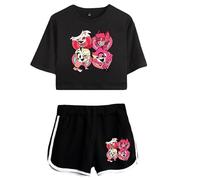 LKY STAR Hazbin Hotel Merch Anime T-Shirts and Short Set Angel Dust/Alastor Cosplay Crop Top and Pants 2pcs for Women Girls