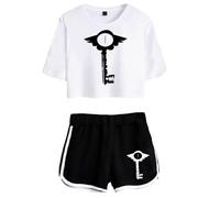 LKY STAR Hazbin Hotel Merch Anime T-Shirts and Short Set Angel Dust/Alastor Cosplay Crop Top and Pants 2pcs for Women Girls