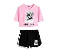 LKY STAR My Hero Academia T-Shirts and Short Set Anime MHA Cosplay Deku Shoto Crop Top and Pants 2pcs for Women Girls