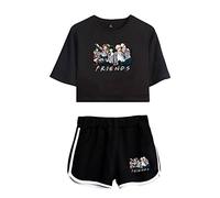 LKY STAR My Hero Academia T-Shirts and Short Set Anime MHA Cosplay Deku Shoto Crop Top and Pants 2pcs for Women Girls
