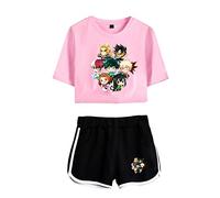 LKY STAR My Hero Academia T-Shirts and Short Set Anime MHA Cosplay Deku Shoto Crop Top and Pants 2pcs for Women Girls