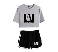 LKY STAR My Hero Academia T-Shirts and Short Set Anime MHA Cosplay Deku Shoto Crop Top and Pants 2pcs for Women Girls