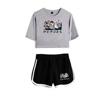 LKY STAR My Hero Academia T-Shirts and Short Set Anime MHA Cosplay Deku Shoto Crop Top and Pants 2pcs for Women Girls