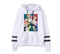 LKY STAR Unisex Chainsaw Man Merch Hoody for Men Women Sweatshirt Denji Hayakawa Aki Cosplay Pullover with Striped Sleeve Design