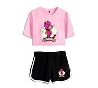 LKY STAR Women Girls T-shirts and Shorts Set Hazbin Hotel Merch Charlie Morningstar Vaggie Casual Crop Top and Shorts Summer Streetwear 2pcs