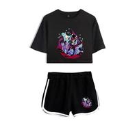 LKY STAR Women Girls T-shirts and Shorts Set Hazbin Hotel Merch Charlie Morningstar Vaggie Casual Crop Top and Shorts Summer Streetwear 2pcs