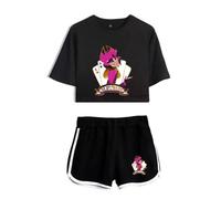 LKY STAR Women Girls T-shirts and Shorts Set Hazbin Hotel Merch Charlie Morningstar Vaggie Casual Crop Top and Shorts Summer Streetwear 2pcs