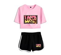 LKY STAR Women Girls T-shirts and Shorts Set Hazbin Hotel Merch Charlie Morningstar Vaggie Casual Crop Top and Shorts Summer Streetwear 2pcs