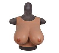 LKYLVEE Crossdressers Silicone Breast Forms - Round Collar Design Silicone G Cup False Boobs - Lifelike Black Fake Breasts for Crossdressing Transvestite Cosplay