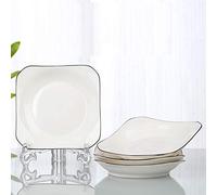 LKYU Bowl Japanese Style 6 Plates Dish Plate Household Ceramics Nordic Simple deep Dish Set Tableware Small Fresh-8 8.5-inch Wishful Dishes (Black line)