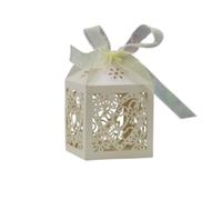 LL 20 pcs White Ivory Love Heart Luxury Laser Cut Boxes with Organza Ribbons Wedding Party Sweets Cake Candy Gift Favor (Ivory)
