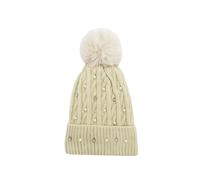 LL Accessories Women's Pearl Diamanté Mix Pom Pom Hat in Light Beige LL Accessories Light Beige One Size