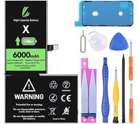 LL TRADER Battery for iPhone X, 6000 mAh High Capacity 0 Cycle Replacement Battery for iPhone X Model A1865, A1901, A1902 with Full Set Repair Tool Kit & Adhesive 02