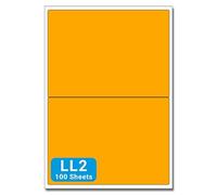 LL2 - A4 Sheet Labels - 2 to View 143mm x 199mm - 100 Sheets per Box (200 Self Adhesive Permanent Labels) (Flourescent Orange)