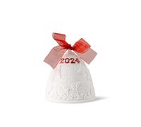 LLADRÓ Christmas Bell Year 2024 Red. Decorative Ornament in Matte Porcelain with Red Details. Porcelain Christmas Bell