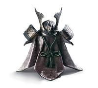LLADRÓ Dragon Samurai Helmet Figurine. Silver Lustre. Porcelain Samurai Figure.
