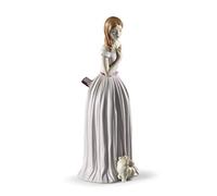 LLADRÓ I'Ll Walk You To The Party Woman With Dog Figurine. Porcelain Figure Figure.
