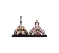 LLADRÓ Sculpture Hina Dolls in Beige and Pink Porcelain. Handmade Figure Representing Japanese Hina Dolls