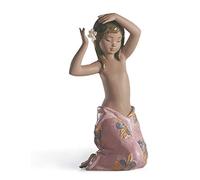 LLADRÓ Tropical Flower Girl Figurine. Porcelain Hawaiian Figure.