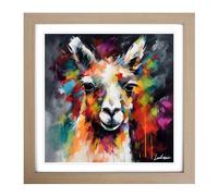 Llama Abstract Expressionism No.1 Framed Wall Art Print, Ready to Hang Picture for Living Room Bedroom Home Office, Oak 18 x 18 Inch (45 x 45 cm)