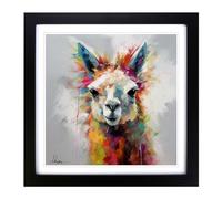 Llama Abstract Expressionism No.2 Framed Print | 18x18 Inch Black Framed Wall Art | Ready to Hang | Eclectic Animal Picture | Living Room Bedroom Lounge Office