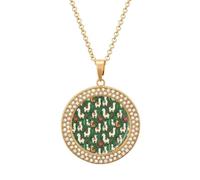 Llama Alpaca And Cactus Womens Necklace Round Jewelry Diamond Pendant Necklaces for Party