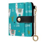 Llama Alpaca Blue Print Small Women Wallet RFID Blocking Bifold PU Leather Compact Card Holder with Zipper Coin Pocket Purse for Women Girls Ladies
