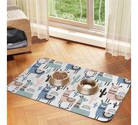 Llama Alpaca Cactus Durable Pet Absorbent Tablecloth Non-Slip Dining Pad For Dog Cat Food Water Bowls Feeder Mat