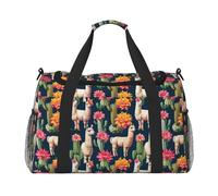 Llama Alpaca Cactus Flower Print Foldable Carry On Tote Large Capacity Hand Carry Bag for Airplane Weekend Getaways