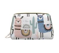 Llama Alpaca Cactus Leather Hand-Held Zipper Makeup Bag Storage Bag for Miscellaneous Items Pen Case