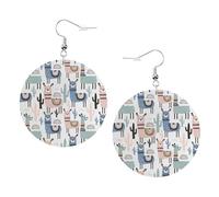 Llama Alpaca Cactus Leather Round Earrings Color Valentine'S Day Festival Activities Fashion Women'S