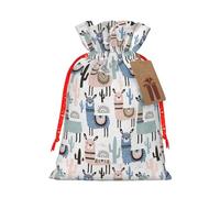 Llama Alpaca Cactus Print Christmas Bags Holiday Present Drawstring Gift Sacks Birthday Xmas Party Favors