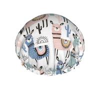 Llama Alpaca Cactus Print Double Layers Shower Cap Bathing Shower Caps Ladies Men Shower Caps Salon Home Use