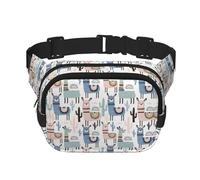 Llama Alpaca Cactus Print Fashion Waist Packs Square Layer Waist Bag Black Belt Bag with Adjustable Strap, Black, One Size