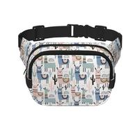 Llama Alpaca Cactus Square Double-Layer Waist Bag Mini Adjustable Waist Belt Bag Exercise Running Travel Hiking, Black, One Size