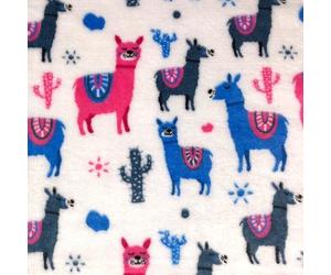 Llama Alpaca Cactus Super Soft Printed Cuddle Fleece Fabric Baby Blankets Craft (1 Metre, White 1052)