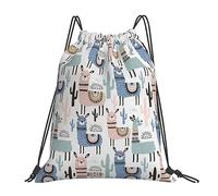 Llama Alpaca Cactus Unisex Drawstring Bag Adjustable Drawstring Backpack Foldable Gym Sack For Travel Beach Hiking