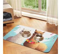 Llama Alpaca Dog Food Mats for Floors, 12x18 Inch Non-Slip Super Absorbent Pet Food Mat, Dishwasher Dog Mat for Food and Water, Cute Quick Dry Pet Feeding Mat for Dogs Puppy Cats