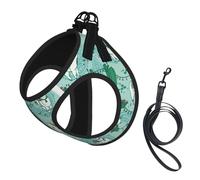 Llama Alpaca Green Print Adjustable Harness Leash Set For Cats And Dogs, Soft Breathable Kitten Puppy Mesh Vest With Reflective Design, Escape-Proof Lead For Small Pets Walking Training