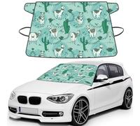 Llama Alpaca Green Print Car Windshield Sun Shade, Oxford Winter Windshield Cover For Snow Ice Uv Secure For All-Season