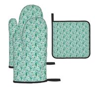 Llama Alpaca Green Print Oven Set Kitchen Gloves Baking Grilling Microwaving Cooking Gift Everyday Holiday