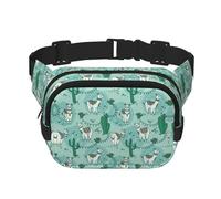Llama Alpaca Green Print Unisex Square Double Layer Waist Bag Crossbody Fanny Pack Travel Workout Accessory, Black, One Size