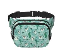 Llama Alpaca Green Print Waist Pack Fanny Pack Belt Bag for Men Women,Waterproof Adjustable Strap 3 Pockets for Outdoor Travel