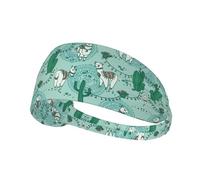Llama Alpaca green Printed Running Headband Women, Foldable Adjustable Width, Non Slip for Workout Washing and Spa