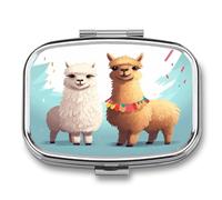 Llama Alpaca Pill Organizer with 2 Compartments Metal Square Pill Case Small Pill Box Portable Medicine Box Slim Travel Pill Container Medicine Organizer for Daily Use