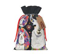 Llama Alpaca Printed Christmas Drawstring Gift Bags-Xmas Wrapping Bags,Candy Bag,For Holiday Party Decorations,Wedding Party Supplies M Red Christmas Ribbon