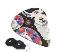 Llama Alpaca Printed Guitar Picks, 6 Pack with Leather Keychain Pick Holder - 0.46mm, 0.71mm, 0.96mm Assorted Thickness for Acoustic Ukulele, Electric Guitar, Acoustic Guitar, Bass
